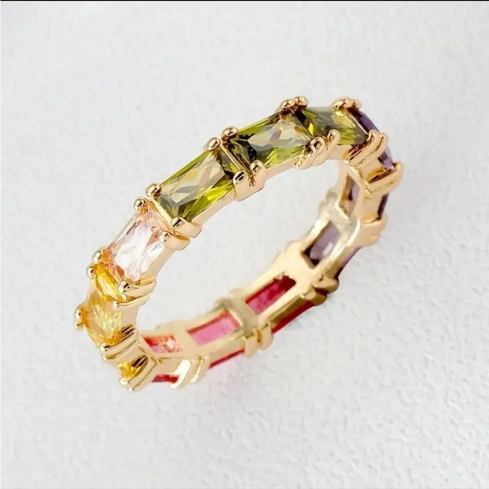 Multicolor Cubic Zirconia Circle Golden Plated Ring
